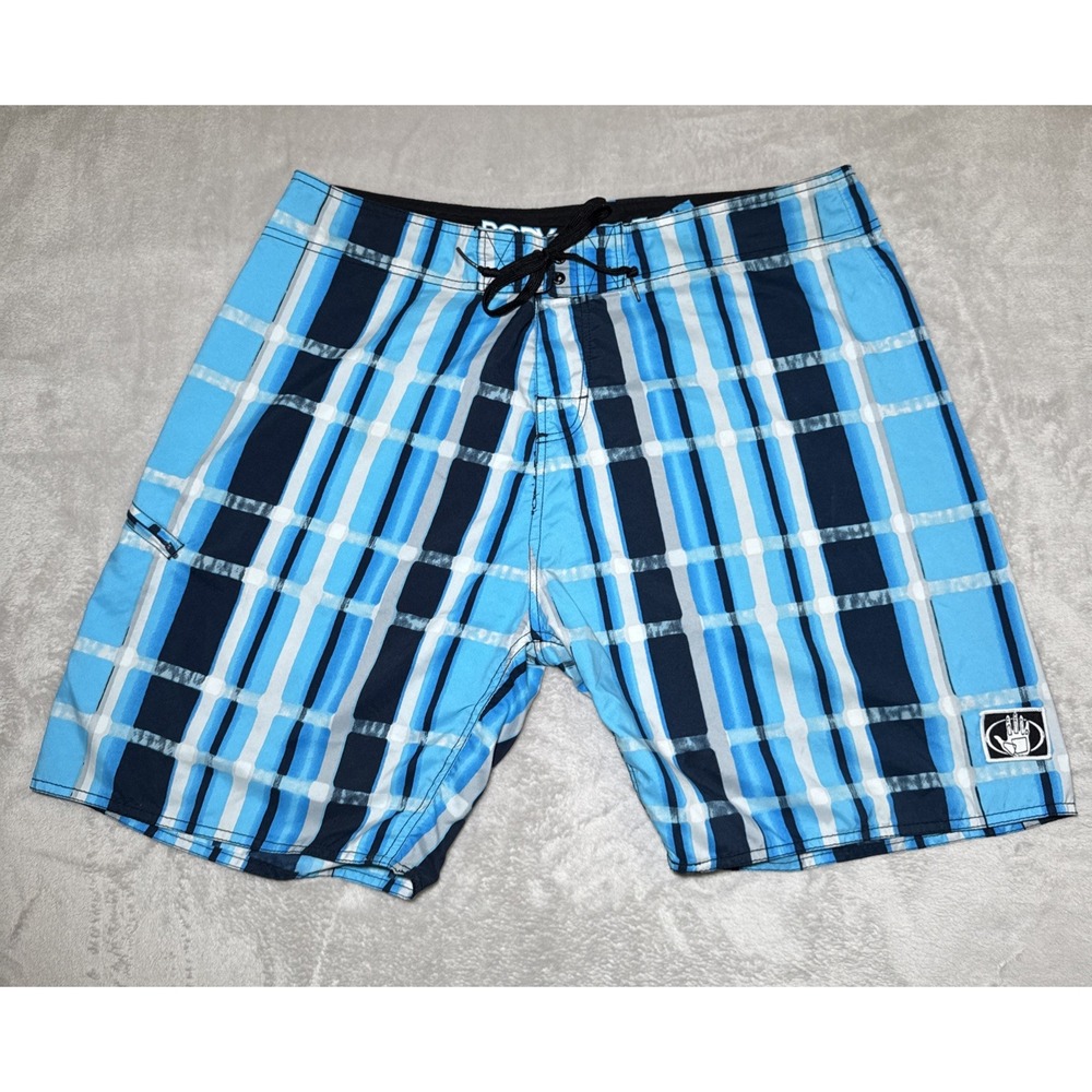 Body Glove Blue Check Plaid Board Shorts Men Large 38 Swim Trunks Beach Unlined